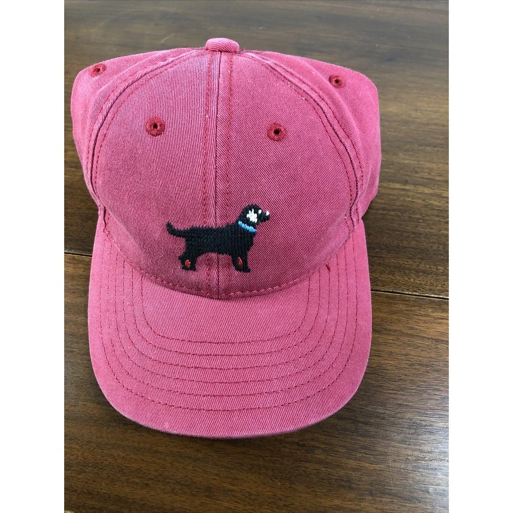 Harding Lane Original Needlepoint Hat Black Lab Dog Red Strap Back Adj Cap Kids